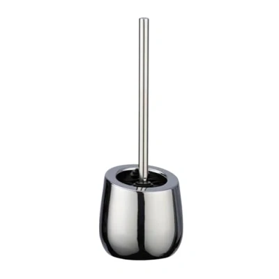 Image of WENKO Badi chrome toilet brush holder with silicone bristles and rim cleaner, Ceramic, 38 x 13.5 cm