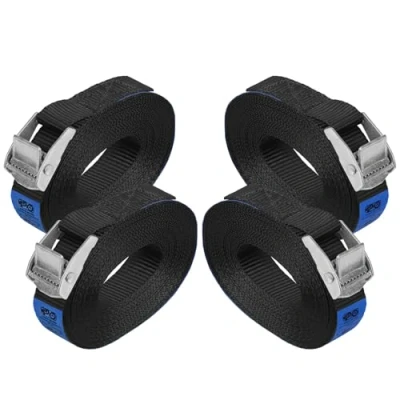 Image of Lashing Strap Tension Belt Buckle Black in Different Lengths and Quantities loadable up to 250 kg DIN EN 12195 2, 4 Pieces 2.5 cm x 6 m