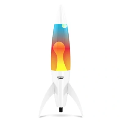 Image of Blob Lamps® Sunset Rocket Liquid Motion Lamp White Gloss Metal Base &amp; Cap 17 Wax Multi Coloured Glass Magma Mood Light