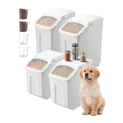 Image of VEVOR Rice Storage Container, 3.5Gal/15Lx2 + 4.5Gal/20Lx2 Large Dog food Dispenser Bin, Kitchen Ingredient Grain Cereal Pet Containers with Wheels, 4 Measuring Cups, Airtight Lid, Pack