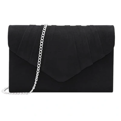 Image of Milisente Women Clutches Velvet Pleated Evening Bag Evenlope Clutch Purse (Black)
