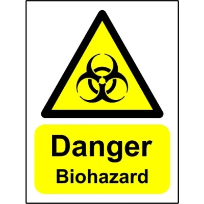 Image of Warning signs Danger Biohazard Safety sign Self adhesive sticker 150mm x 100mm