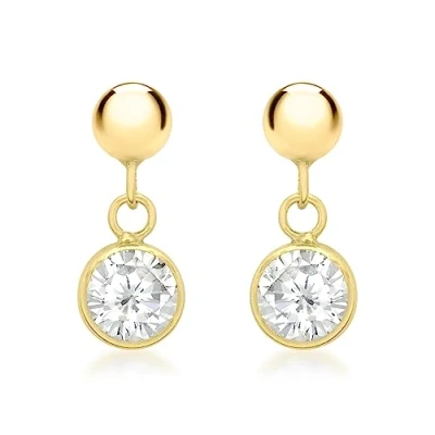 Image of Carissima Gold Women&#039;s 9 ct Yellow 5 mm Cubic Zirconia and Ball x 13 Drop Earrings