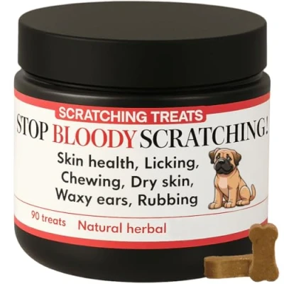 Image of Allergy Relief dog treats. Stops scratching, licking, rubbing, chewing, sore skin. within 30 days. Great taste. Quick and easy. 90 tablets. Stop Bloody Scratching (Value 2 Pack, Chicken)
