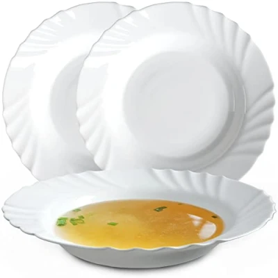 Image of KADAX Tempered Glass Deep Plates, Set of 3, Minimalist Soup Plate Set, Pasta Bowls, Dinner Plates (Diameter 23 cm, White)