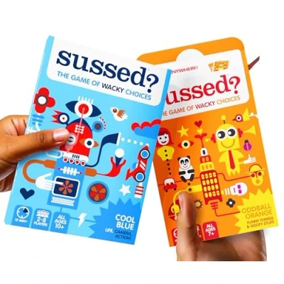 Image of SUSSED Wacky Questions to Ask Each Other: 400 Question Super Bundle Fun Stocking Fillers 2 16 Players Family Card Games for Kids Blue and Orange Packs