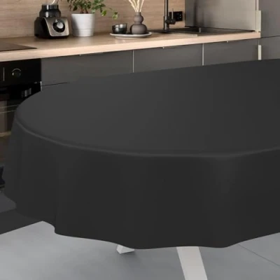 Image of ANRO Oilcloth Tablecloth Washable Garden Outdoor Indoor Oval 160 x 140 cm Cut Edge Black