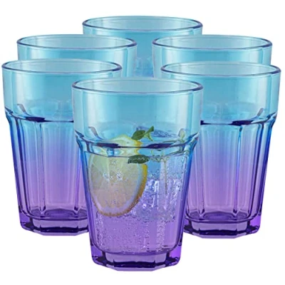 Image of TREND FOR HOME 6 Coloured Drinking Glasses 425 ml Purple Blue Tumblers Glass Set Tall Water Highball Smoothie Cup Cocktails Gigi Dreamy Sunset