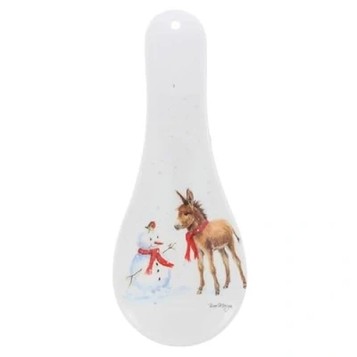 Image of Joe Davies Christmas Melamine Spoon Rest Donkey and Robin by Bree Merryn Festive Homeware Gift for Him/Her