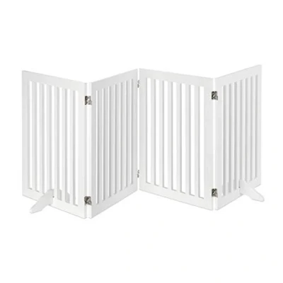 Image of Relaxdays Wooden Safety Barrier, Adjustable Gate for Dogs &amp; Children, Fireplace Oven, MDF, 4 Panels, 70x206.5cm, White, Boards, One Item