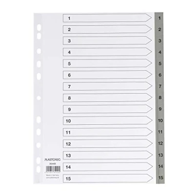 Image of Set of 5 15 dividers made polypropylene, DIN A4 with numbers 1 15, full coverage + practical cover sheet sturdy paper for labelling. Divider sheets folder organisation in the office
