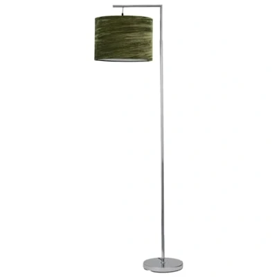 Image of firstchoicelighting Modern Angled Design Floor Light Standing Lamp, Polished Chrome, Green Crushed Velvet Shade, Height 163cm, LED Compatible