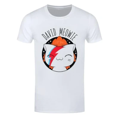 Image of Grindstore VIPets David Meowie Mens White T Shirt Medium (38 40)