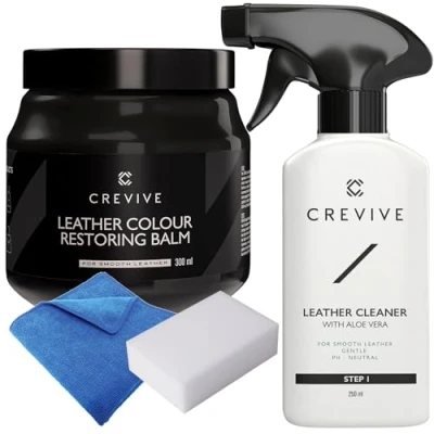 Image of CREVIVE Leather Cleaner 250 ml &amp; Restorer Dark Brown 300 Colour for Sofas Balm