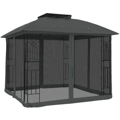 Image of vidaXL Gazebo with Double Roof and Mesh Walls Anthracite 2.94x2.94 m Steel