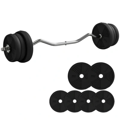 Image of SPORTNOW 25kg Barbell Weights Set, Adjustable Gym up to 80kg with Curl Bar and Non slip Handle for Home Gym, Exercise, Weight Strength Training