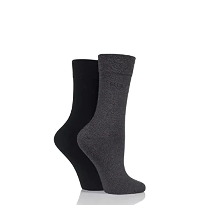 Image of 2 Pair Grey / Black Plain Bamboo Fibre Socks Ladies 4 8 Elle
