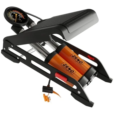 Image of ZENO Portable Foot Pump Double Cylinder Air with 160PSI Pressure Gauge Tyre Inflator for Ball Bicycle Scooter Motorcycle