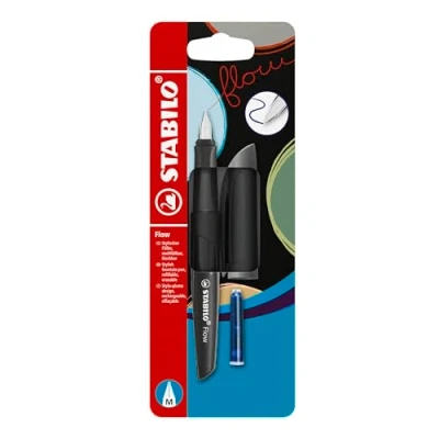 Image of STABILO Fountain Pen Flow ACTIVE Medium Nib Pack of 1 Black including Blue Ink Cartridge