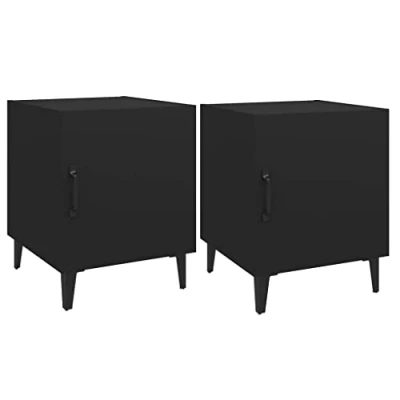 Image of vidaXL 2x Bedside Cabinets Bedroom Furniture Telephone Stand Side End Table Nightstand Bed Drawer Cabinet Black Engineered Wood
