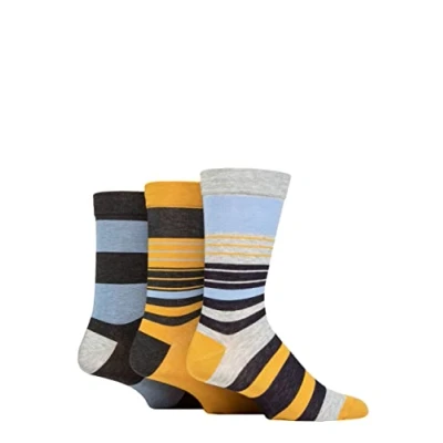 Image of SockShop Men&#039;s Comfort Cuff Socks Striped and Plain Soft Breathable &amp; Cooling Bamboo Material Multipack of 3 Pairs Blue Jay 7 11