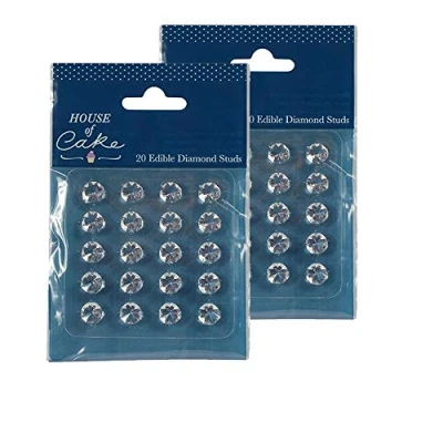 Image of 10mm (2pack 20 ) Jelly Diamond House of Cake Mini Edible Studs Clear 2 Packs (20 pcs/Pack Each Stud is Across