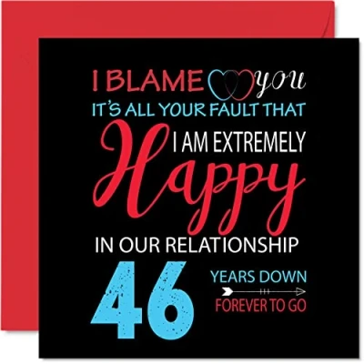 Image of Funny 46th Anniversary Card for Husband Wife Your Fault I&#039;m Extremely Happy Wedding Partner, 145mm x Greeting Cards Forty Sixth Anniversaries