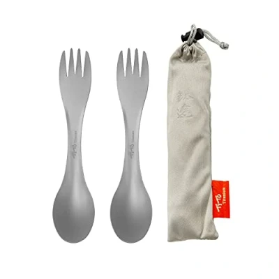 Image of TiTo Titanium Spork 2 in 1 Lightweight Spoon Fork Portabale Flatware for Outdoor Camping, Traveling, Hiking and Picnics Utensil 2Pcs(2 1)