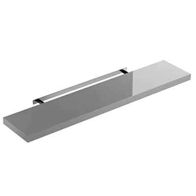 Image of CASARIA® 110cmx23cm High Gloss Grey Floating Shelf Including Bracket Wall Shelving Living Room Kitchen Bedroom Office 38mm Thick Hidden Fixing 15kg Capacity MDF