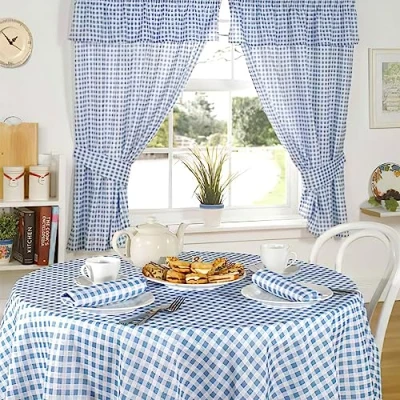 Image of Emma Barclay Molly Gingham Pencil Pleat Curtains With Pelmet Header in Blue Width 46 x Drop 48&quot; (116 121cm)