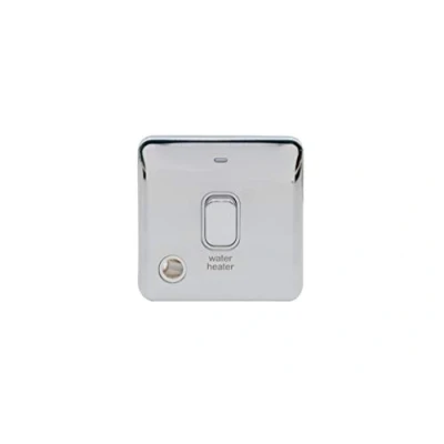 Image of Schneider Electric Lisse Screwless Deco Single Water Heater Switch with Neon Indicator and Flex Outlet, Double Pole, 20AX, GGBL2014WHWPC, Polished Chrome White Insert