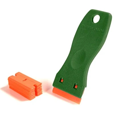 Image of CANOPUS Plastic Scraper Tool Non Scratch with 10 Razor Blades, Scraper, Ideal for Scraping Stickers, Labels and Decals from Glass, Windshields, Green