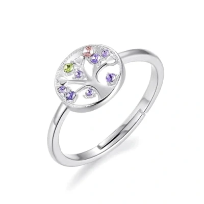 Image of Philip Jones Silver Plated Chakra Tree of Life Ring Created with Zircondia® Crystals