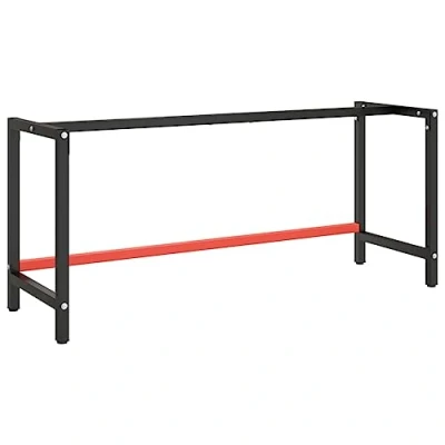 Image of vidaXL Heavy Duty Work Bench Frame Powder Coated Metal, 180x57x79 cm, Matte Black and Red Finish, Pre Drilled Holes, Easy Assembly
