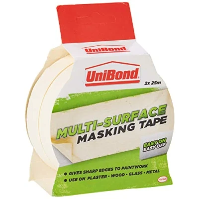Image of UniBond 1418302 Easy on Off Masking Tape, 25 mm x m Cream, Pack of 2