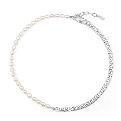 Image of COAI Cuban Link Chain Pearl Necklace for Men and Women