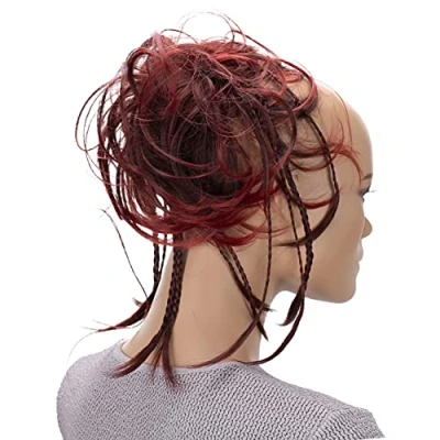 Image of CAISHA XXL Scrunchie Messy Bun Hairpiece Braided Updo Slightly Wavy Voluminous Red Mix G9D