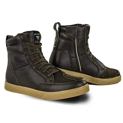 Image of SHIMA Blake Motorcycle Shoes for men Leather, Breathable, Reinforced Street Riding with Side Zipper, Ankle Support, Anti Slip Sole, Gear Pad (Brown, 11)