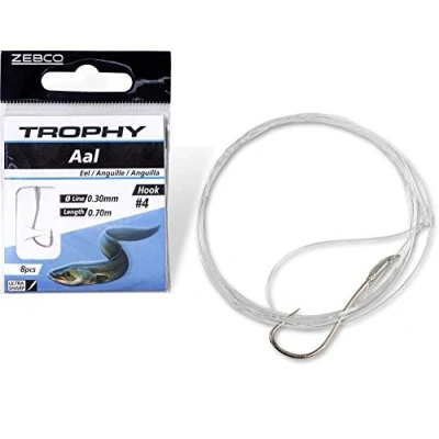 Image of Zebco Quality Trophy Eel Leader Hook Fishing with Pre tied Line Accessories, Silver, 1/0