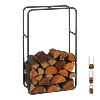 Image of Relaxdays Firewood Rack, Log Stacking Aid, Steel, for in and Outdoor Use, Wood Pile Shelf, Alloy, Anthracite, 100 x 60 25 cm