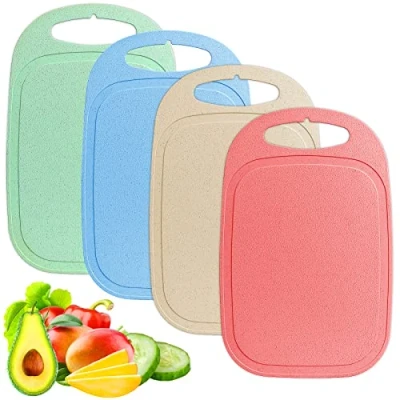 Image of Chopping Board Set 4 PCS Plastic Boards 3MM Thick Coloured Kitchen Cutting with Handle BPA Free Non Slip 33.5x21.5cm