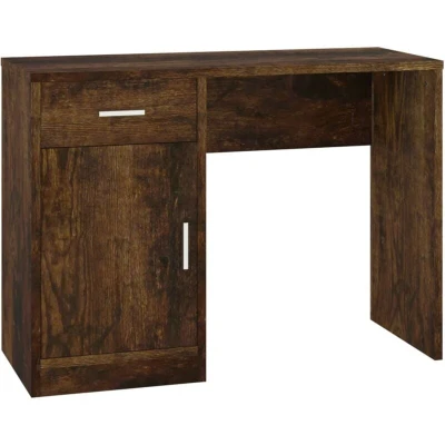 Image of vidaXL Modern Desk with Drawer and Cabinet in Smoked Oak, Engineered Wood Stylish Practical home office furniture ample storage space