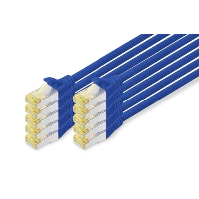 Image of DIGITUS LAN cable Cat 6A 2m 10 pieces RJ45 network S/FTP shielded Compatible with 6 &amp; 7 blue