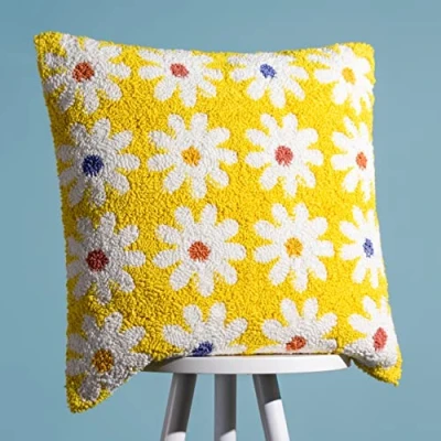 Image of Heya Home Daisy Knitted Cushion Yellow Polycotton One Size
