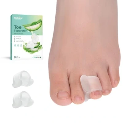 Image of Welnove Gel Toe Separators 8 Pack Spacers with Aloe Vera for Overlapping Toes, Hammer Bunion Relief Soft Silicone Corrector Men and Women Small
