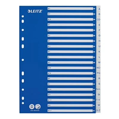 Image of Leitz A4 A Z Index, Heavy Duty Plastic and Cardboard, Blue/White