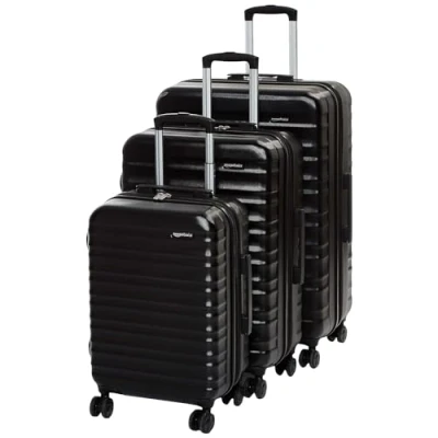 Image of Amazon Basics Hardside Luggage ABS Hard Shell Spinner/Suitcase with 4 Wheels, 3 Piece Set (55, 68, 78 cm), Black
