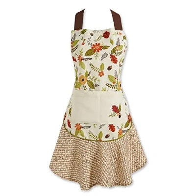 Image of DII Cotton Inspired Kitchen Pocket and Extra Long Ties, Cute Women Ruffle Apron for Family Day, Holidays, Christmas Housewarming Gift, 100%, Fall in Love, 26x29.5