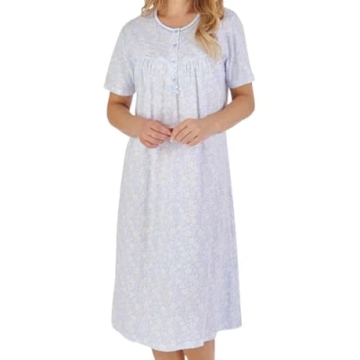Image of Slenderella Edelweiss Short Sleeve Cotton Jersey 42 Inch Nightdress (24/26, blue)