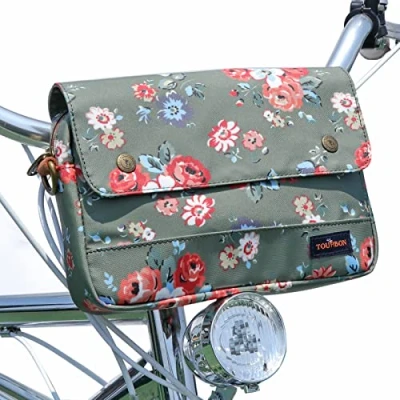 Image of Tourbn TOURBON Waterproof Canvas Bike Panniers Bicycle Pouch Handlebar Bag Flower Pattern